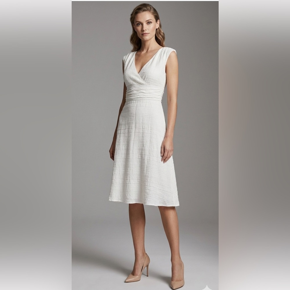 New Vintage Max Studio 100% Cotton Specialty Product Midi Dress Lined Sz S Ivory